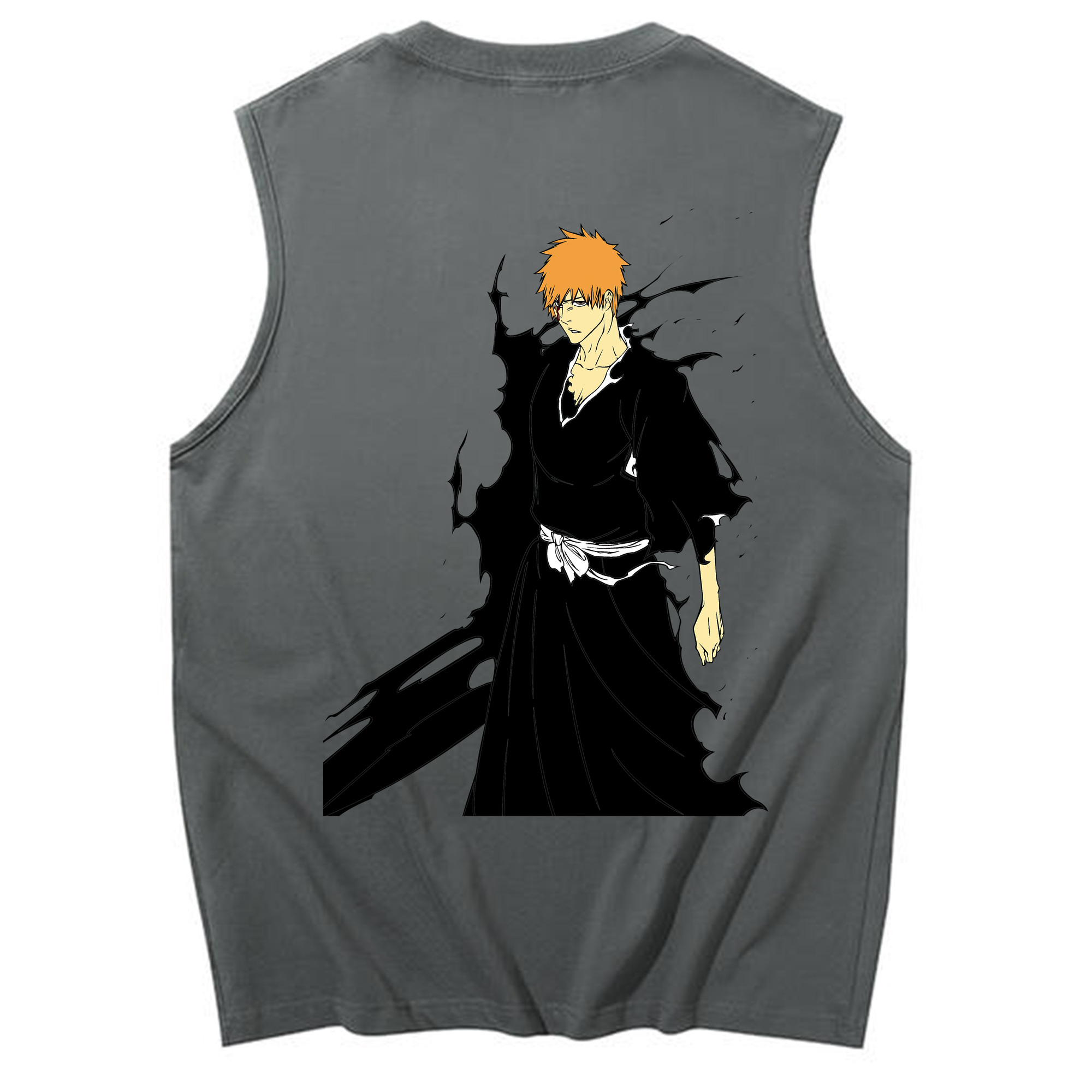 （画像用） ブリーチ 黒崎一護（くろさき いちご）BLEACH Kurosaki Ichigo コットン100％タンクトップ（背面プリント）